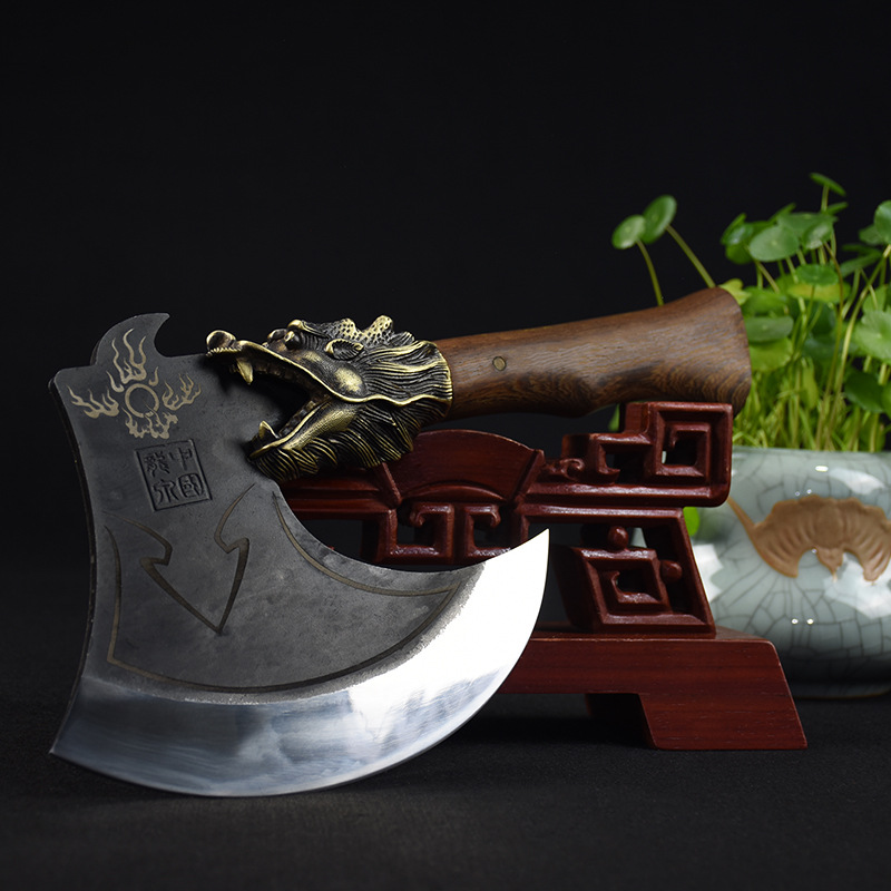 龙泉纯手锻打花梨木龙头斩骨刀斩切两用砍骨刀-阿里巴巴