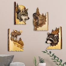 动物墙装饰小屋装饰品木制动物印刷熊鹿壁挂吊坠家居装饰品挂件