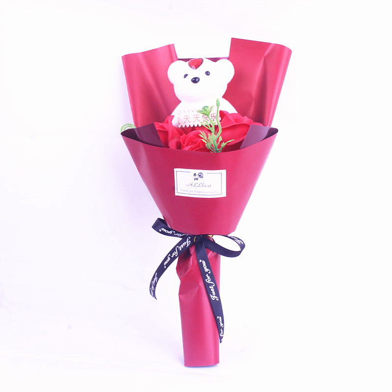 Valentine's Day Gift 3 Soap Flower Artificial Rose Little Bear Cartoon Doll Bouquet Gift Box Qixi Confession Girlfriend