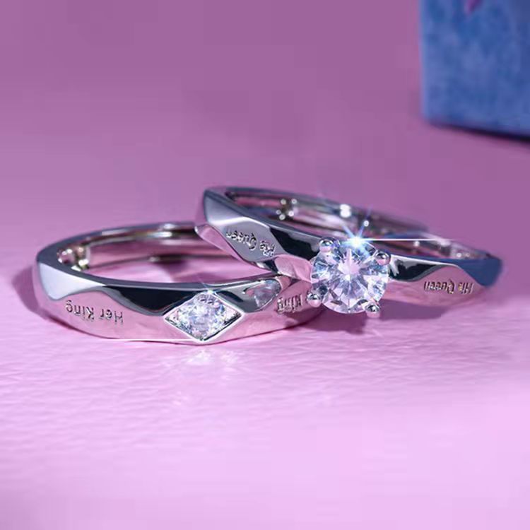 Hot Sale Korean Couple Ring Open Mouth Platinum Plated Men and Women Ring Lettering Her King His Queen