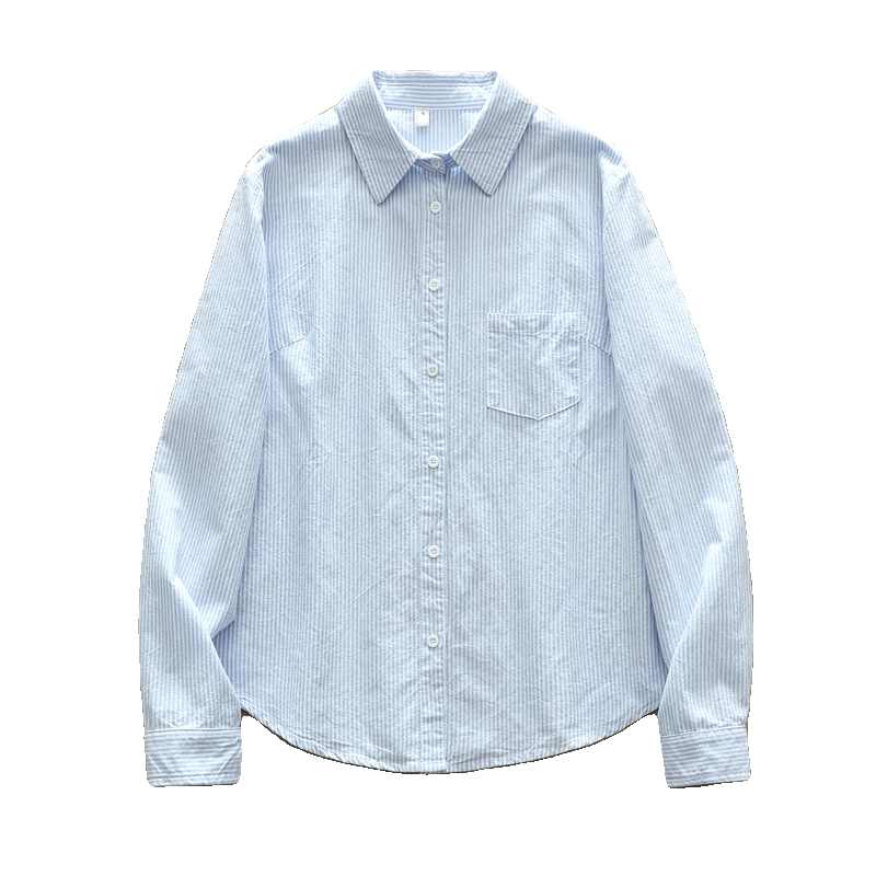纯棉牛津纺条纹衬衫女长袖外贸出口日单高货文艺小清新打底衫上衣