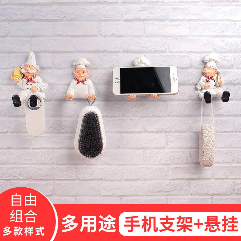 Cartoon Cute Ins Resin Chef Mobile Phone Stand Sticky Hook Household Living Room Coffee Table Study Desktop Small Ornaments Ornament