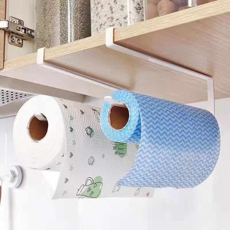 Kitchen Towel Rack Punch-Free Cabinet Roll Stand Storage Rack Kitchen Tissue Plastic Wrap Rag Storage Rack