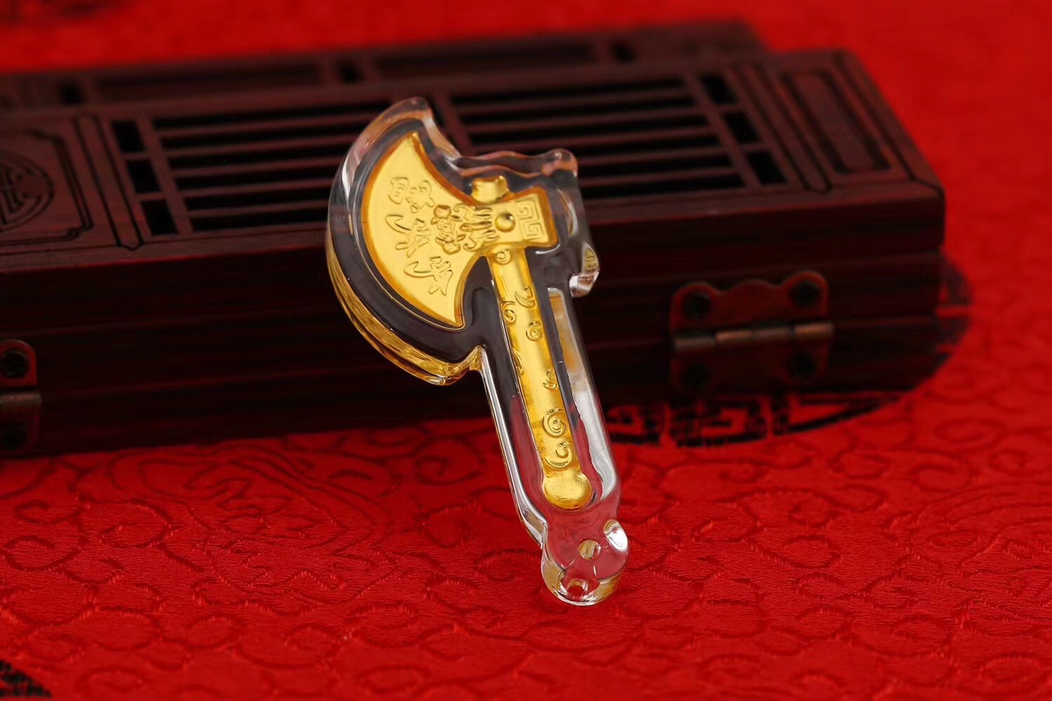 金斧头水晶镶足金代代富代代有福创意摆饰挂饰银行保险会销小礼品