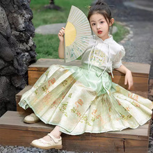 女童夏装马面裙套装2024新款儿童新中式夏季国风高端古风短袖汉服
