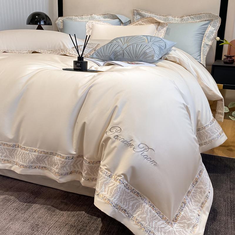 French Style 260 Double-Strand Long-Staple Cotton Four-Piece Set All Cotton Pure Cotton Quilt Cover Bed Sheet European Light Luxury Bedding 4