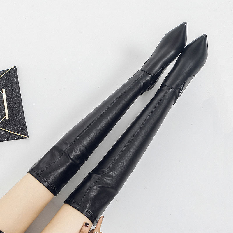 秋冬季女靴性感包腿显瘦长筒靴尖头细跟高筒靴高跟过膝长靴马丁靴