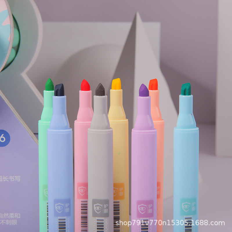 Timeout H716 Macaron Color Triangle Pole Fluorescent Pen Key Pen Marker 8 Color Display Combination Fluorescent Pen
