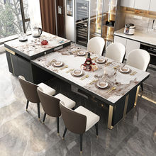 岩板中岛台餐桌椅组合茶桌一体伸缩轻奢高端大户型多功能电磁炉