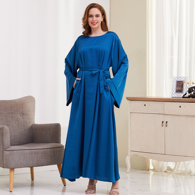 Cross-Border Women's Clothing TikTok Middle East Turkey Solid Color plus Size Multicolor Robe Dress Xg2050