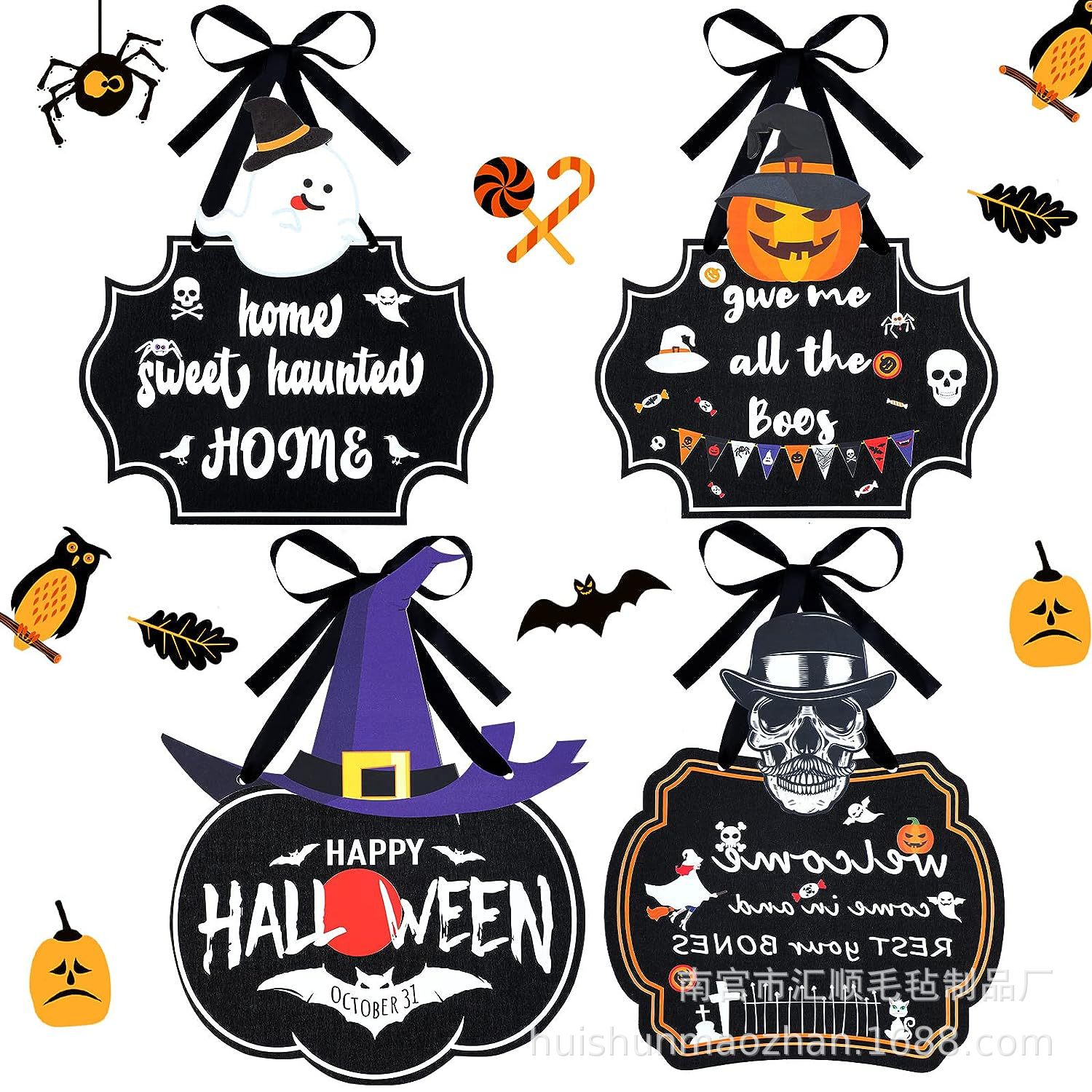 跨境万圣节装饰挂件挂牌门牌鬼节派对布置毛毡挂饰场景布置道具