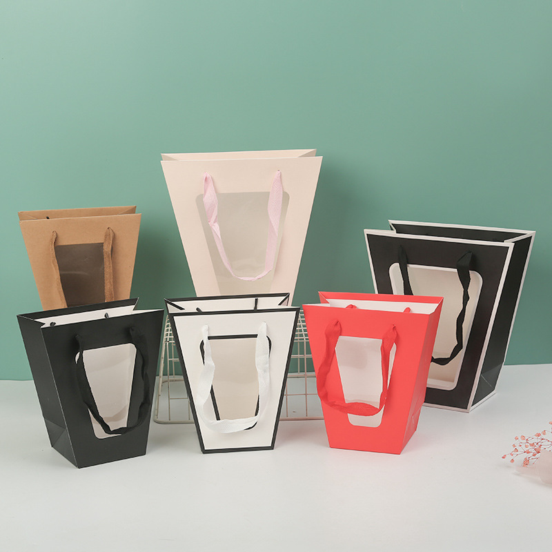 Wholesale Transparent T Trapezoidal Handbag Internet Celebrity Window Flower Bag Window Gift Bag Valentine's Day Packaging Bag