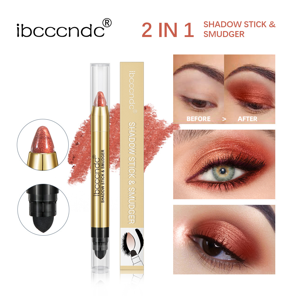 Ibcccndc Pearlescent Eye Shadow Stick with Brush Head High Light Earth Eyeliner Pen One Touch Molding Double-Headed Smudger Eye Shadow Stick