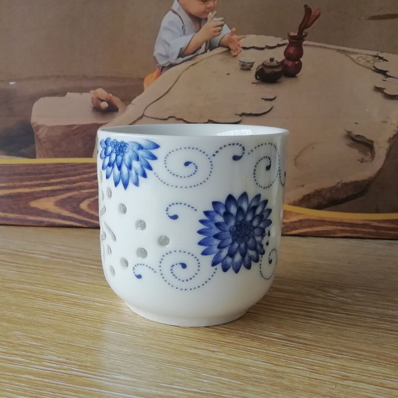 批发青花陶瓷个人专用小茶盏复古家用喝酒杯中式单杯品茗杯10只茶