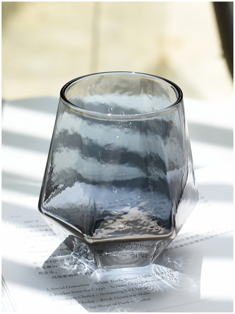 冷纹六角玻璃杯 北欧ins风六棱威士忌杯 牛奶果汁饮料啤洋酒杯子