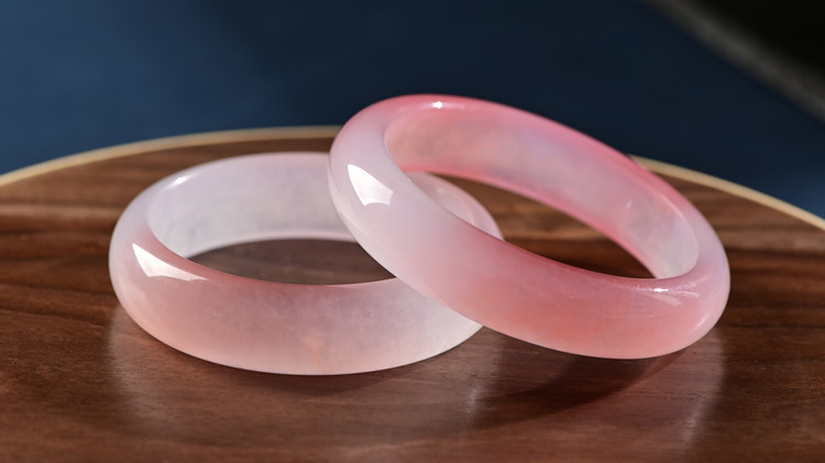 水蜜桃浅粉色玉镯冰种戈壁玉手镯玉石芙蓉粉玉器镯子直播货源批发