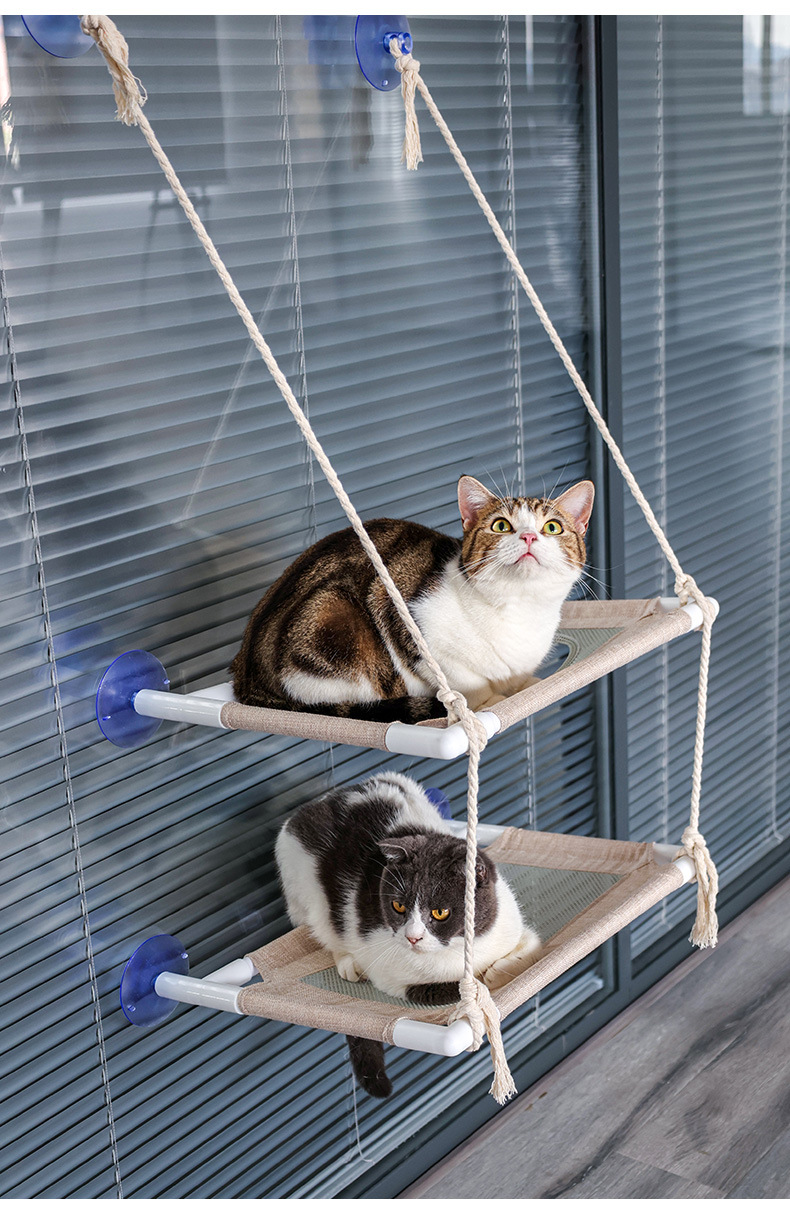 北欧风猫吊床吸盘式猫挂窝 晒太阳吊床窗台猫咪秋千 一二层可选