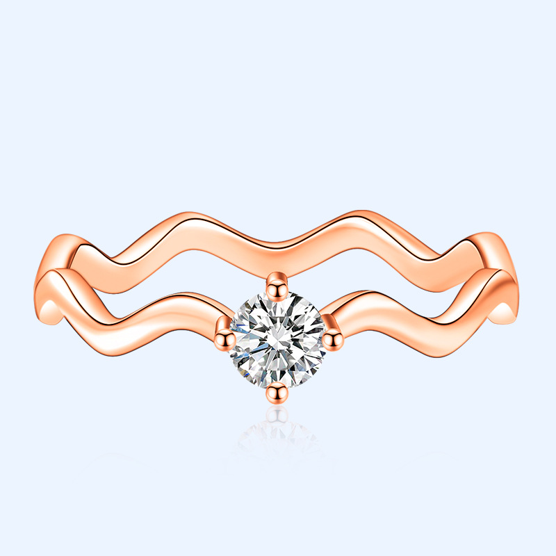 日韩简约波浪形戒指30分莫桑石戒指叠戴网红食指尾戒直播一件代发