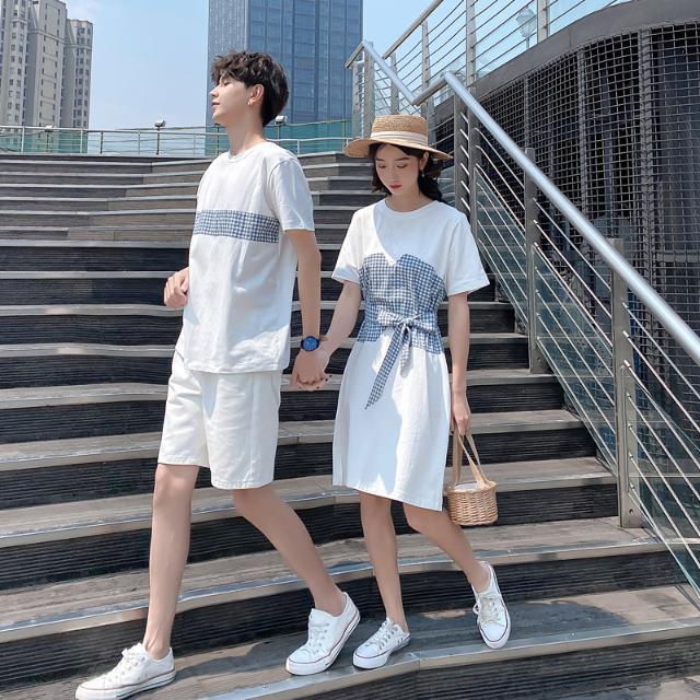 情侣装夏装小众设计感2021新款夏天ins超火港风t恤法式一衣一裙子