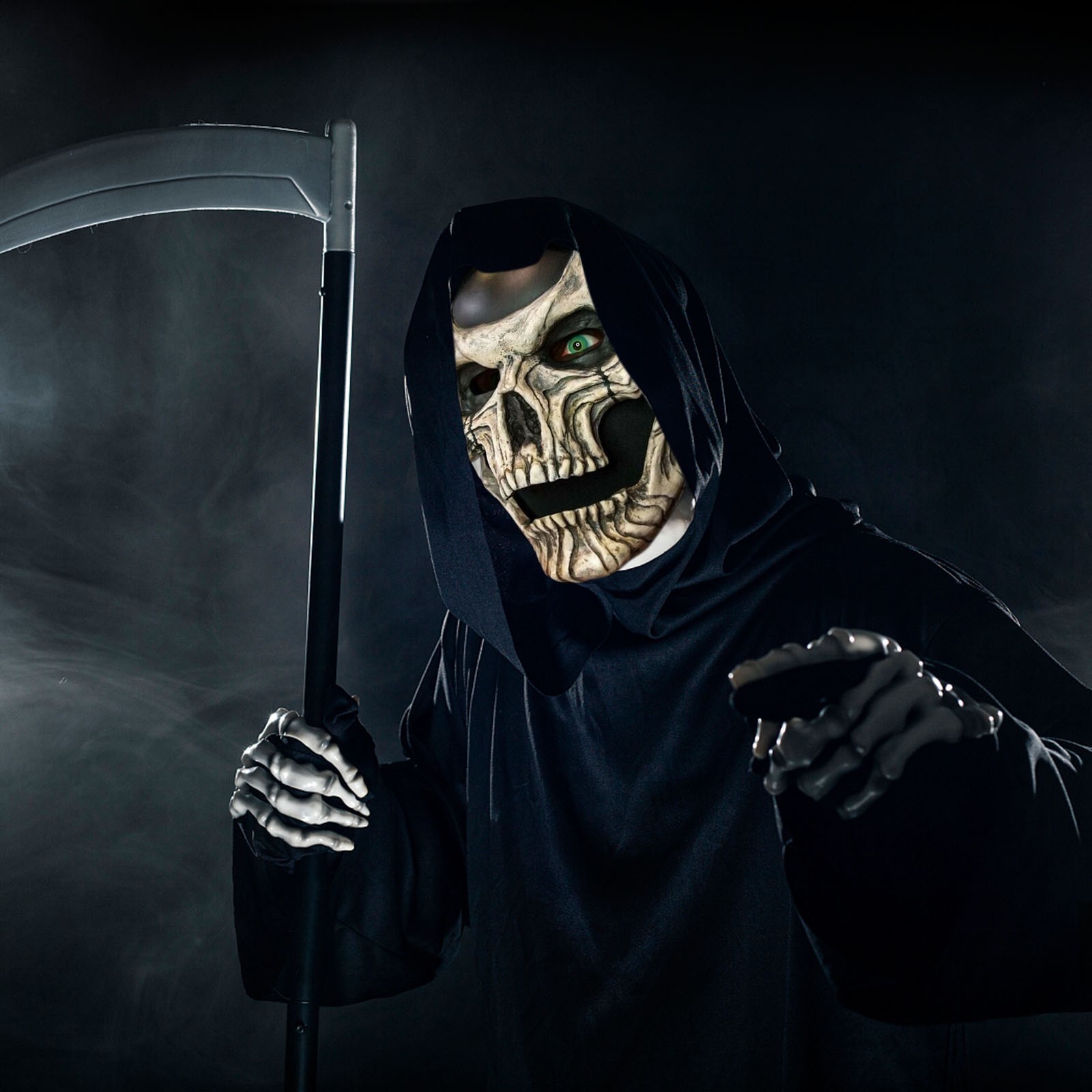 跨境万圣节新品全头骷髅面具下颚嘴巴可动搞怪颅骨面罩恐怖头套