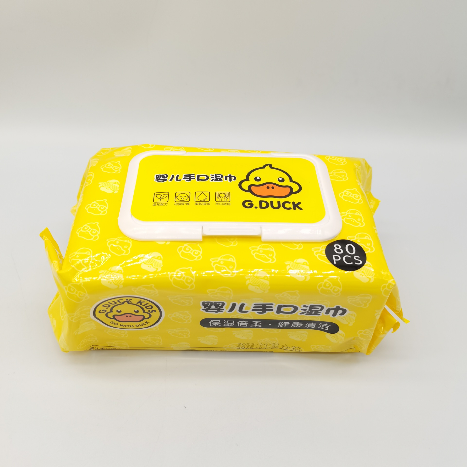 duck小黄鸭婴儿手口湿巾80抽加厚大包一次性儿童清洁湿巾纸批发