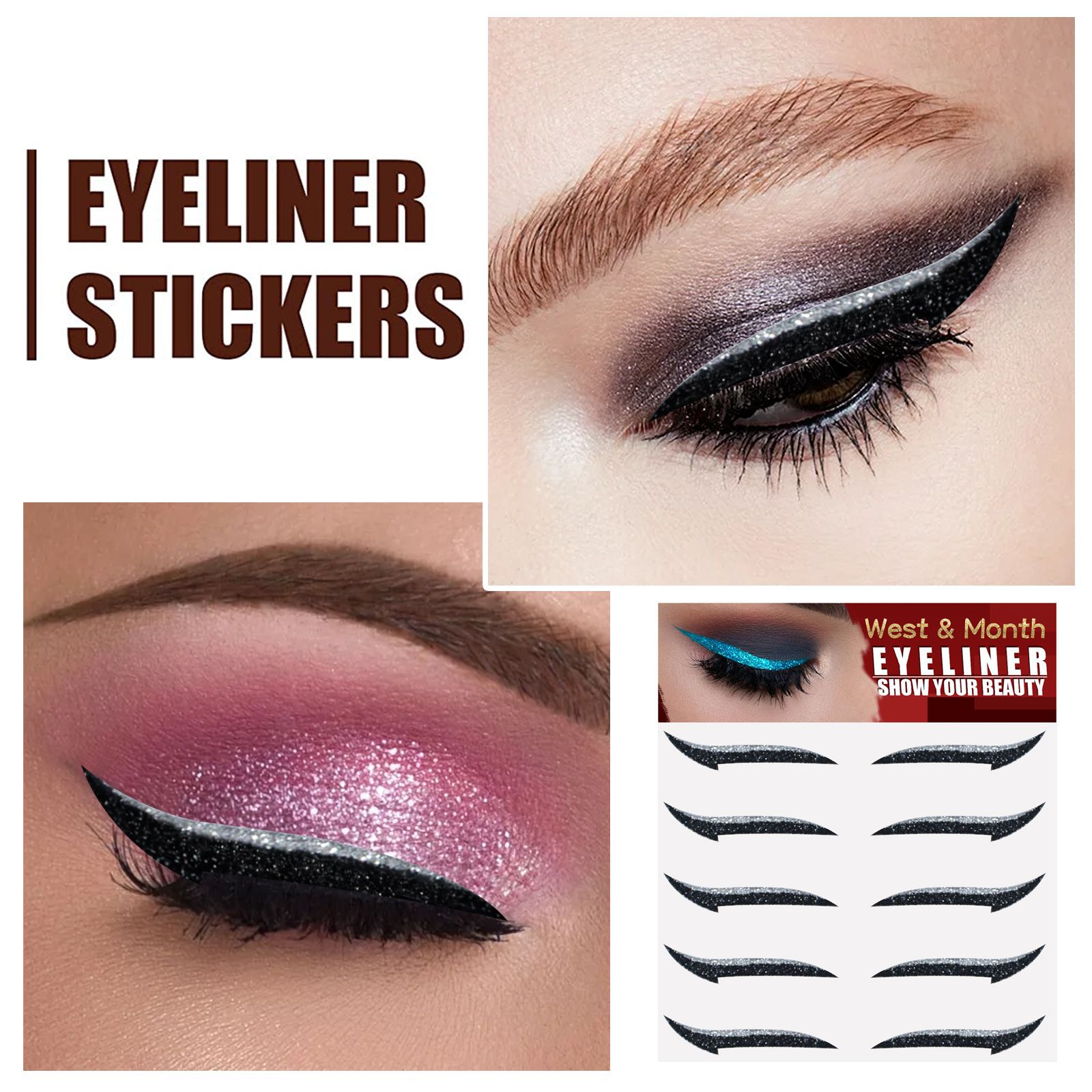 Five Pairs of Self-Adhesive European and American Eyeliner Stickers Eye Shadow Stage Makeup Sequin Eye Shadow Double Eyelid Stickers Party Nightclub Sequin Eye Shadow