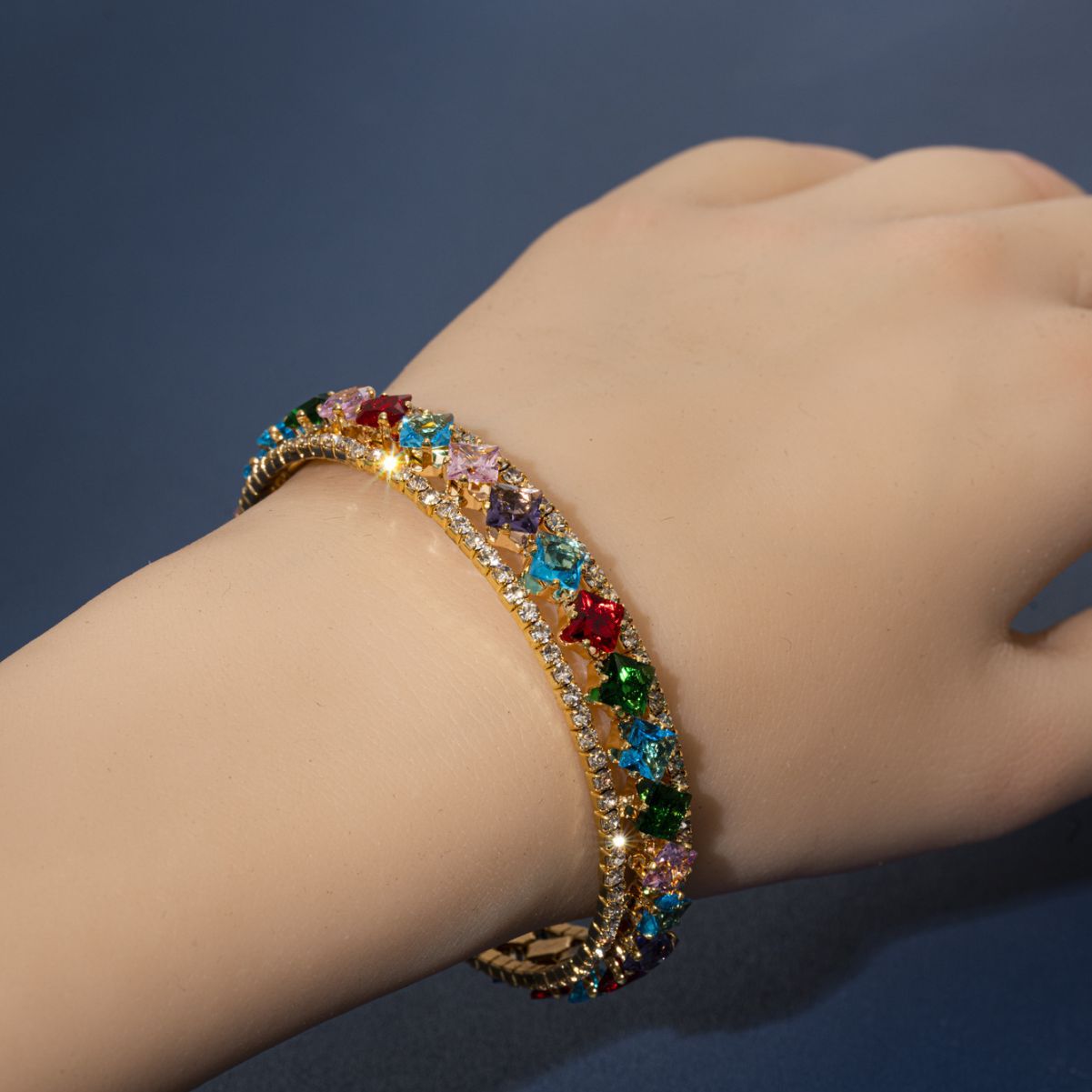 European and American Fashion Square Color Zircon Bracelet Full of Light Luxury