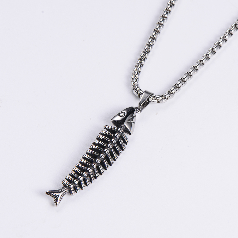 aml欧美日韩逼真创新鱼骨鱼刺外贸铸造不锈钢吊坠挂件