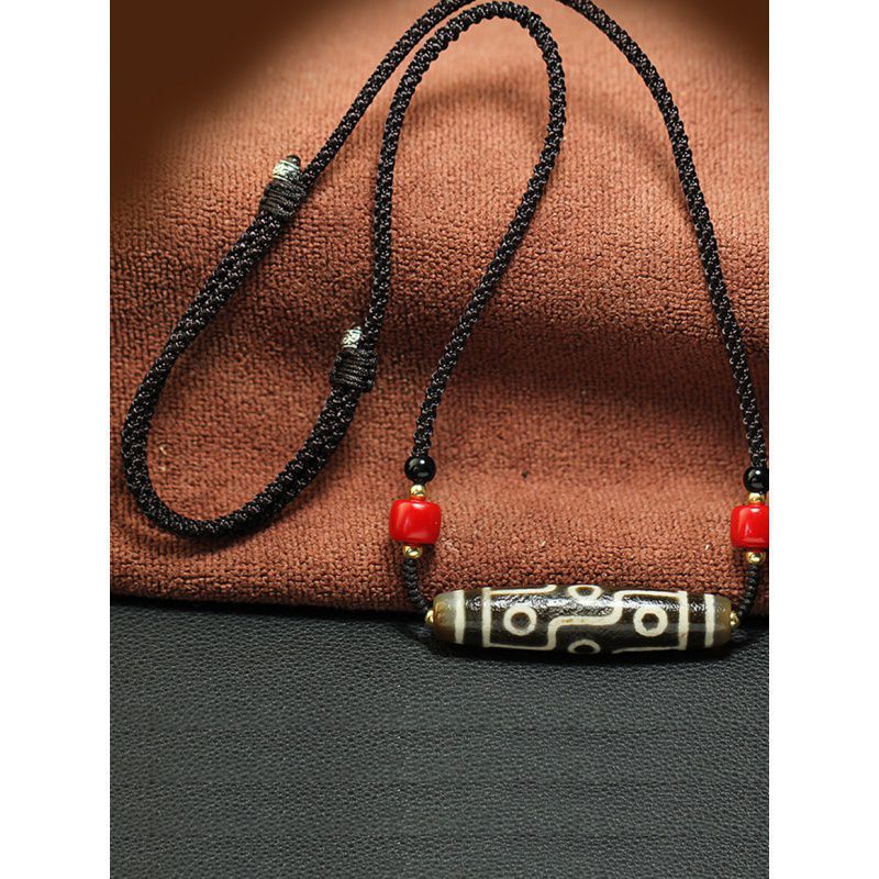 天然真品西藏九眼天珠天眼石满朱砂横穿男女款项链吊坠锁骨链