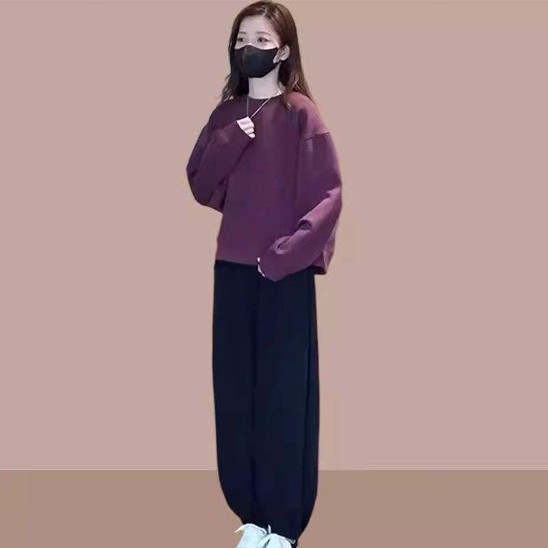 秋冬新款休闲时尚小个子运动套装女纯色百搭卫衣搭配裤子一整套潮