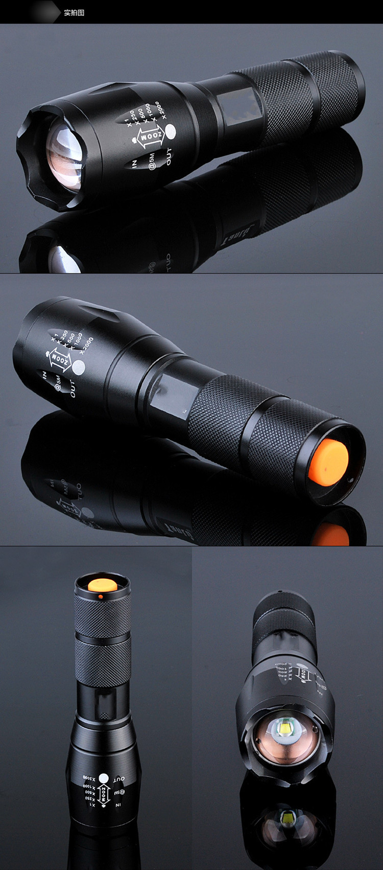 厂家直销户外照明促品手电筒xmlt6伸缩调光led迷你强光手电批发