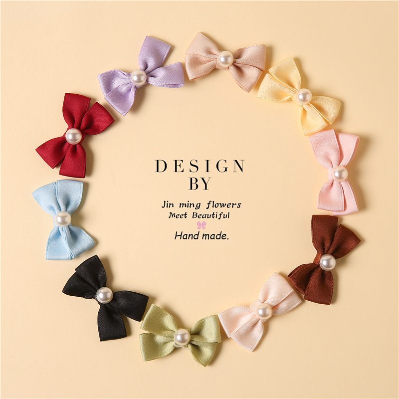 双层蝴蝶结diy配件 布艺小蝴蝶结配饰 发饰童装辅料 棉带珍珠结