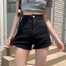 黑色牛仔短裤女2024年夏季新款高腰显瘦辣妹弹力紧身a字超短热裤