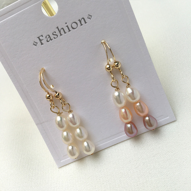 Natural Fresh Water Pearl Long Earrings 14K Gold-Plated Color-Preserving Simple Tassel Ear Hook Taobao WeChat One Piece Dropshipping