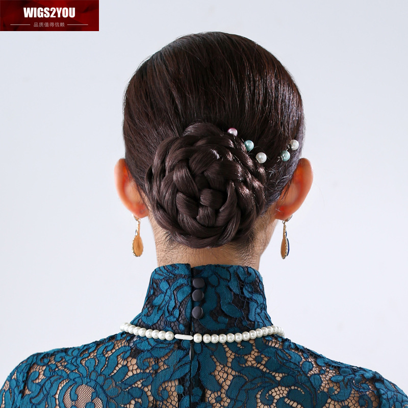 假发 手工编织经典盘发发髻 古装花苞头 后脑勺发包ol