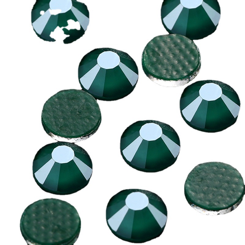 Factory Wholesale Crystal Huangjia Green Glass Rhinestone Nail Clothing Decorative Diamond round Bottom Wall Sticker Solid Can Not Drop 2M