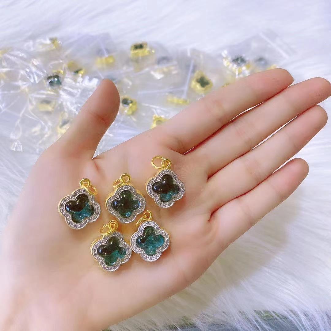 泰国佛牌真品 龙婆塔四叶草纯银手链 人缘膏纯银镀金满钻吊坠项链