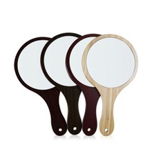 厂家直供复古木柄化妆镜荷木手柄镜简约木框镜美容木框圆镜可印刷