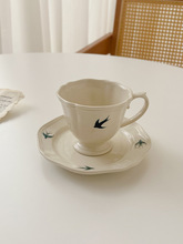 燕子归来日式复古咖啡杯套装杯碟陶瓷小巧家用拉花日系下午茶杯子