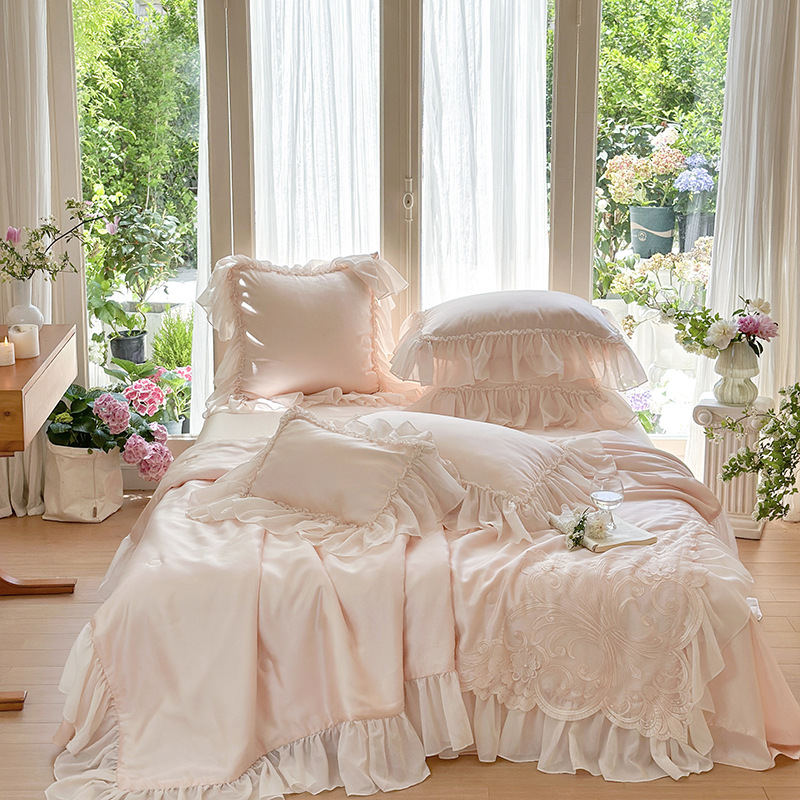 5月新款80支浪漫花边刺绣天丝夏被四件套-水晶之恋200x230cm单夏