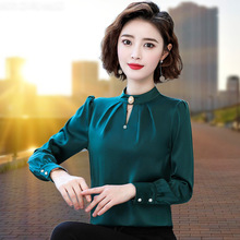缎面衬衫女长袖春秋款韩版时尚设计感上衣洋气40岁妈妈装修身衬衣