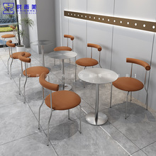 网红奶茶店甜品店桌椅组合工业风咖啡厅糖水小吃店不锈钢小圆桌