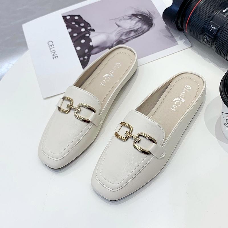 现货包头半拖鞋女夏外穿24年新款懒人穆勒方头平底半托女鞋子批发