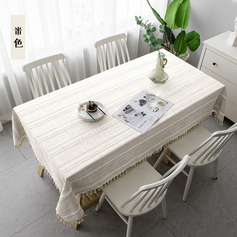 Cross-Border Foreign Trade Fabric Table Cloth European-Style Striped Jacquard Hollow Cotton Linen Tablecloth Coffee Table Cloth in Stock