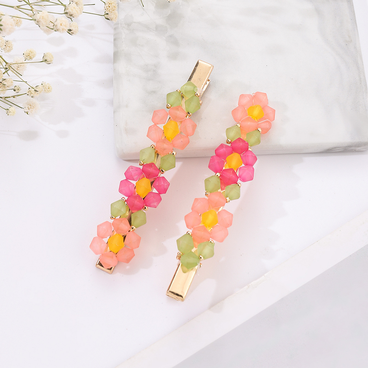 手工制作糖果色米珠鸭嘴夹发夹侧边碎发一字夹刘海夹子发饰发卡女