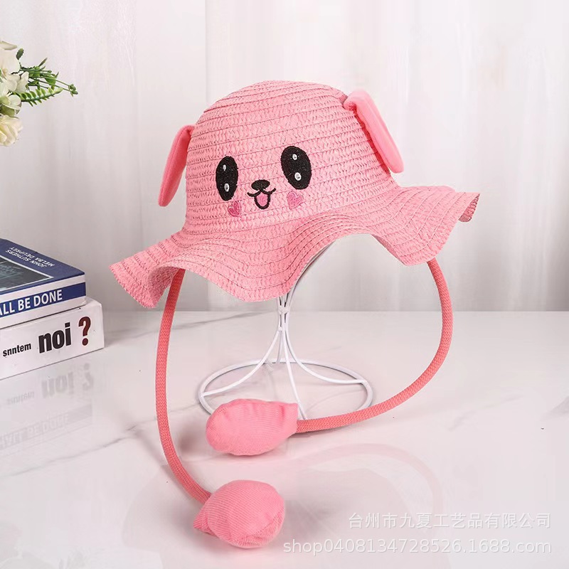 Internet Celebrity Children's Straw Hat Tiktok Pop Cap with Ears Pikachu Cartoon Cute Sunhat Factory Direct Sales