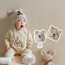 一潘 儿童帽子秋冬款韩版可爱小熊加厚护耳保暖针织卡通婴儿帽子