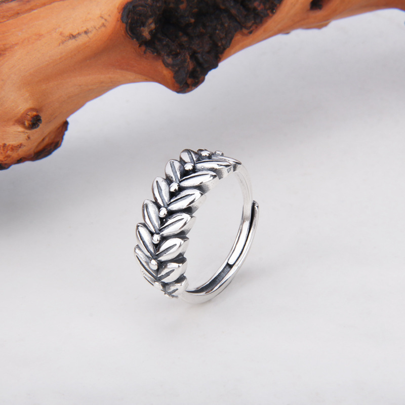 艺尚迈向幸福s925泰银麦穗情侣戒指女时尚复古简约岁岁平安食指环-阿