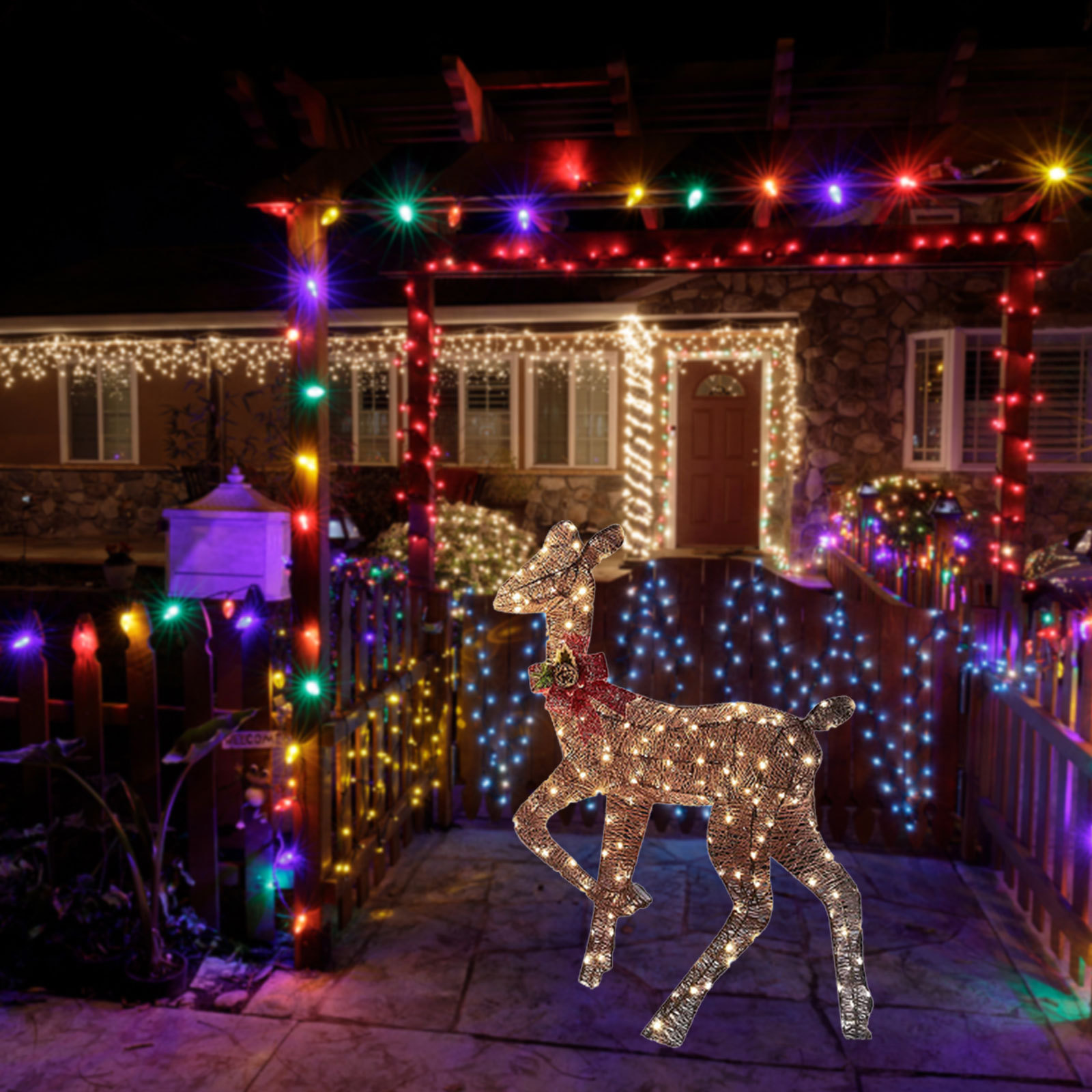 跨境新品christmas deer lighting happy new year花园圣诞梅花鹿