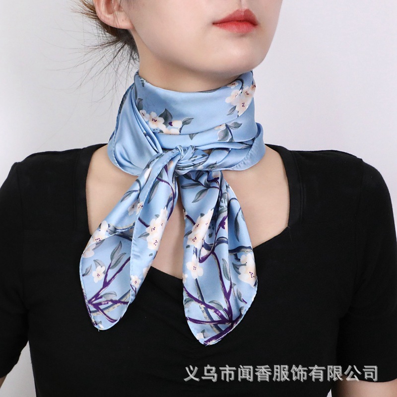 Silk Scarf Women's 70 Square Scarf Mulberry Silk Feel Emulation Silk Scarf New Silk Satin Square Scarf Fashion Mom Printing